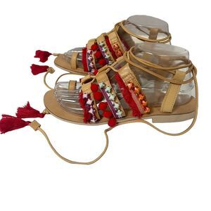 Barbara Barbieri Womens Jeweled Sandals Gladiator Lace Up Flats Size 7M